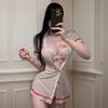 Manbaisha Sexy Sheer Deep V Lace Cosplay Nurse Uniform Set
