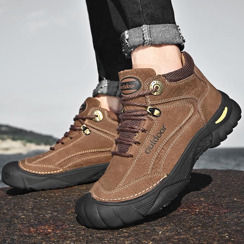 Outdoor Men's Boots Genuine Leather Casual Shoes Man Climbing Hiking Shoes Warm Winter Boots Men High Quality Platform Snow Boot