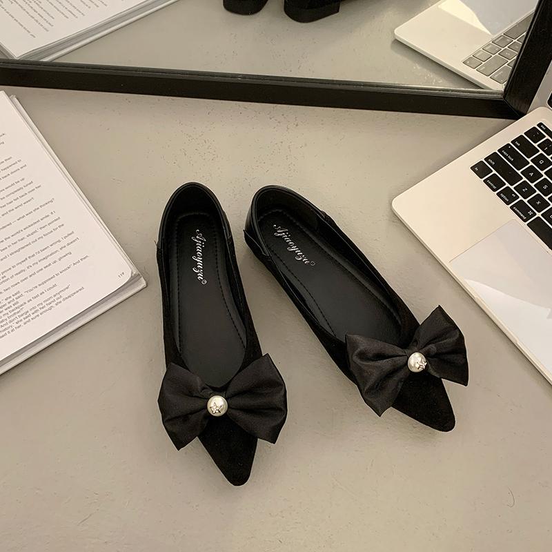 Fashion Spring New Flat Shoes Women's Fashion Pointed Head Shallow Mouth Butterfly Suede Leopard Soft Sole Non-slip Low Top Shoes