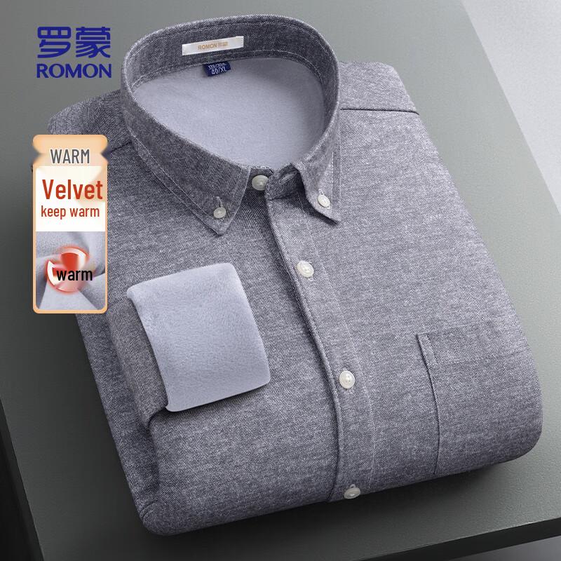ROMON Men s Fleece-Lined Business Casual Long-Sleeve Shirt M
