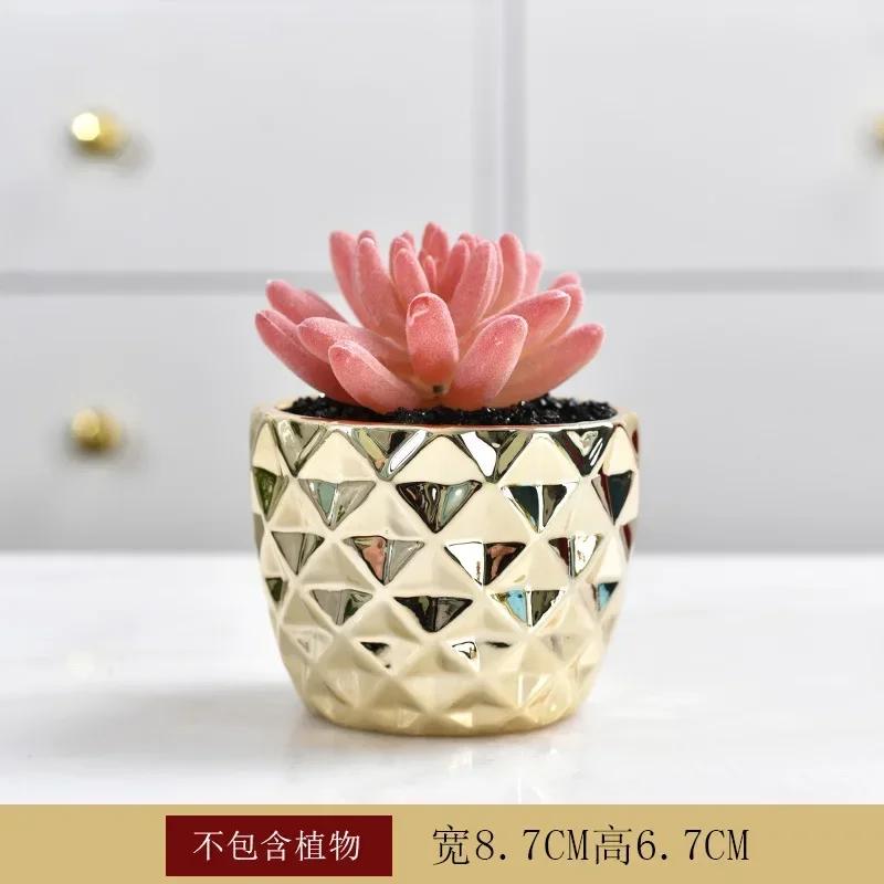 Electroplated Golden Ceramic Succulent Flower Pot Home Decor Horticultural Potted Creative Tabletop Plant Pots Floral Utensils