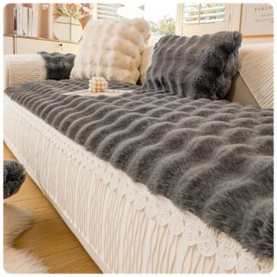 Thicken Imitation Rabbit Fur Plush Sofa Slipcover Non-slip Soft Sofa Towel White Wide Edge Couch Cushion Cover for Living Room