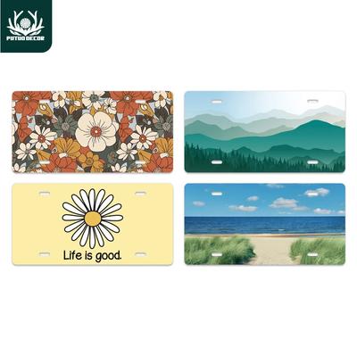 Putuo Decor Flowers License Plate, Metal Painting Iron Signs Wall Art Decoration for Home Living Room Bedroom ,5.9x11.8inch