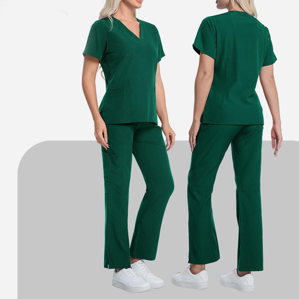 Ladies' Comfortable And Casual Solid Color Short Sleeved Pants Protective Suit Set