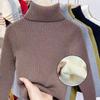 Kids Autumn Winter Thickened Fleece Lined High Neck Knit Sweater Warm Base Layer Top For Toddlers And Children