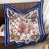 90X90Cm Vintage Butterfly Print Handkerchief Scarf For Women Imitation Silk Shawl Scarfs Female Square Head Scarves