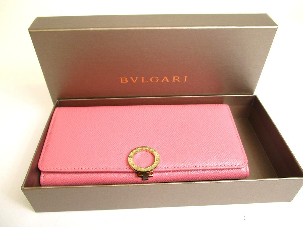 Originální BVLGARI Růžová Kůže Logo Klip Zlatý H/W Klopa Dlouhá Peněženka #a769 Repasovaná