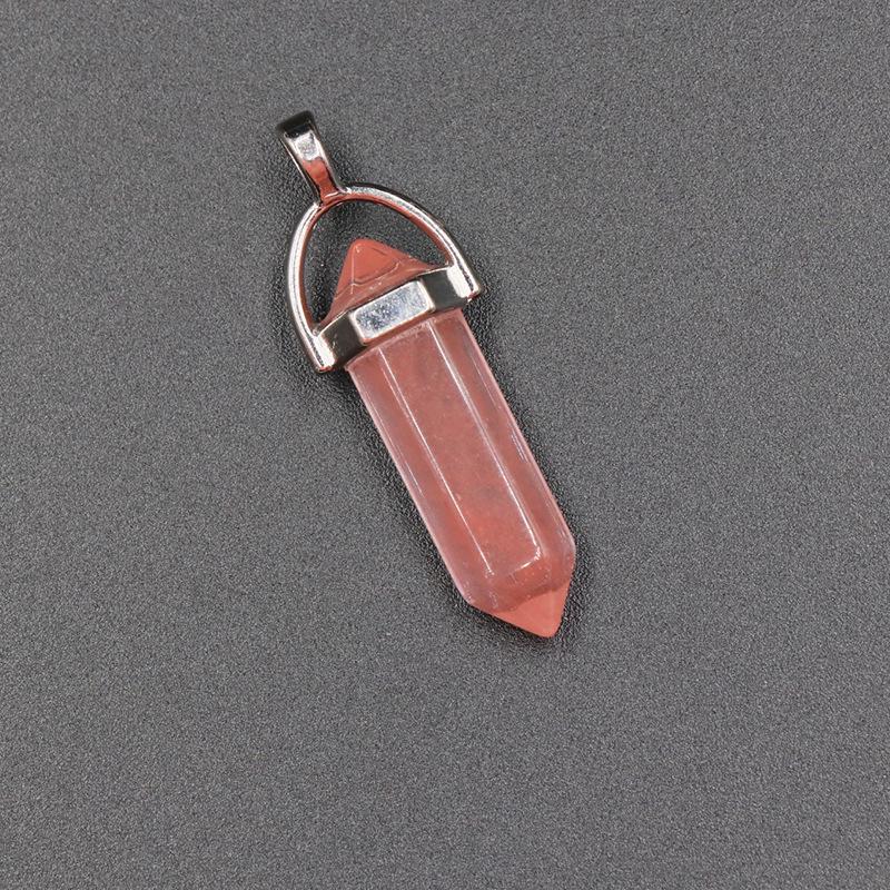 Agate Bullet & Rose Quartz Double Point Pendant Necklace