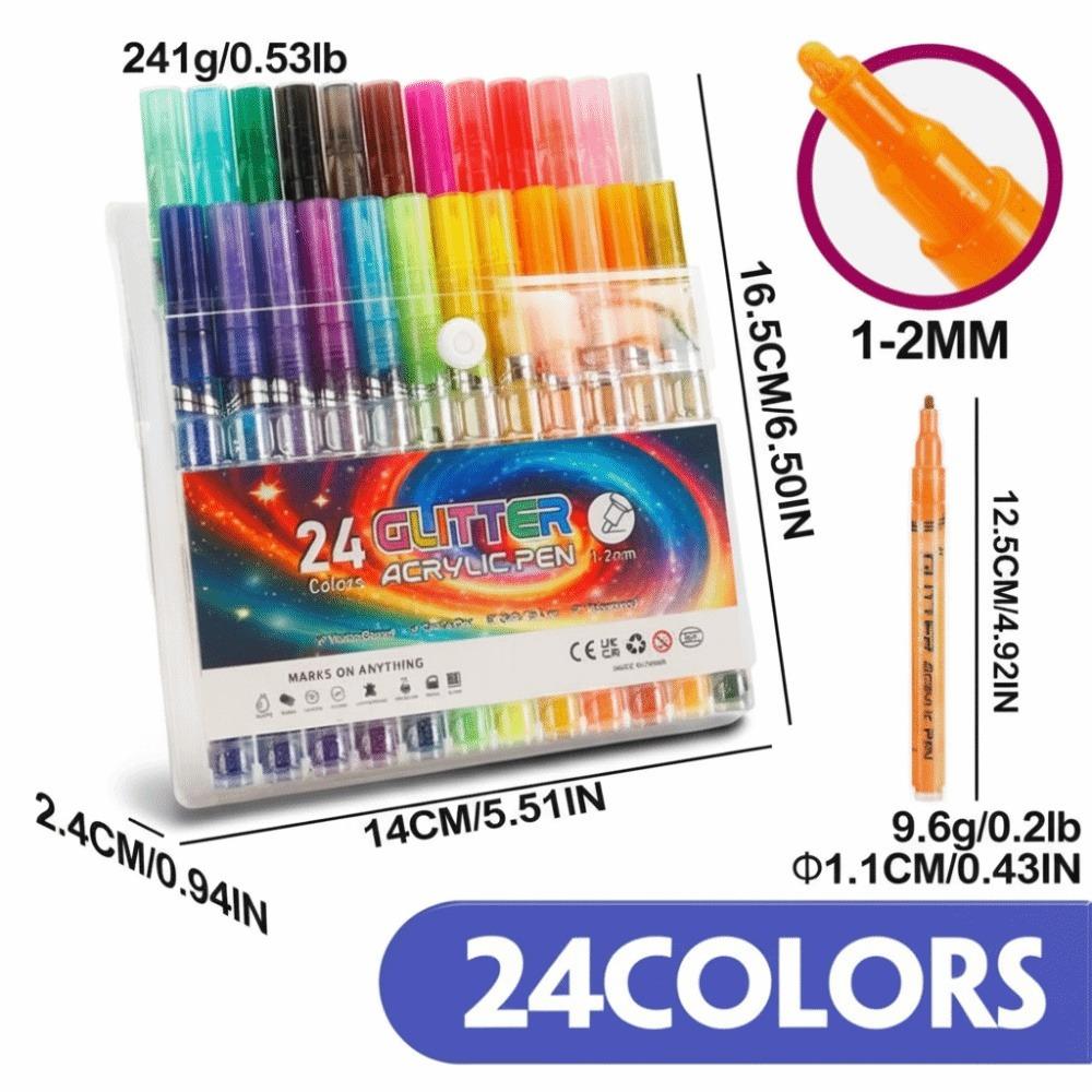24 Colors Acrylic Pen Set 12 Colors Art Markers Pen Set Water-Based Pen Wood Art