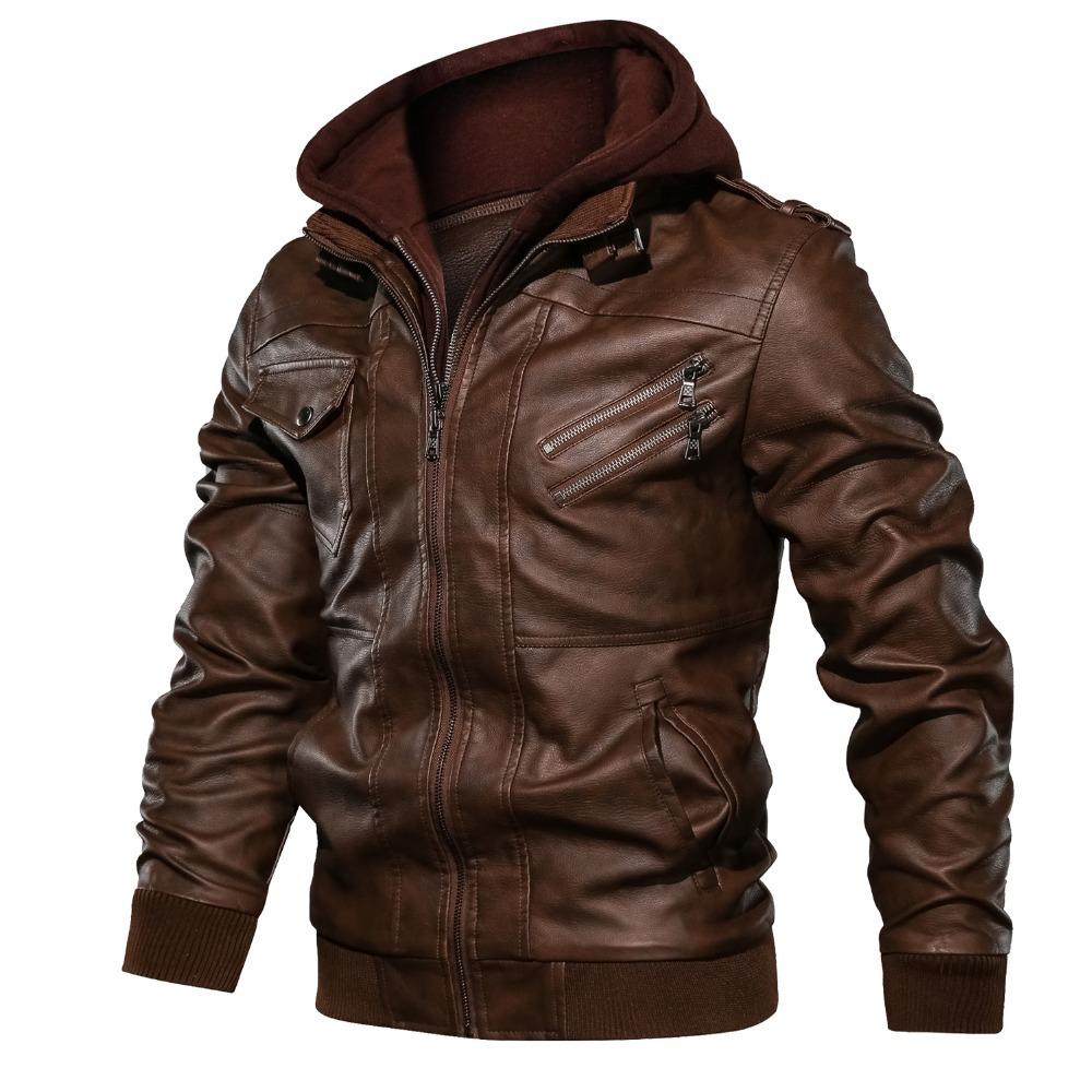Men Hooded Jacket Autumn Winter Retro Warm Casual Motorcycle Style Multi Color Options