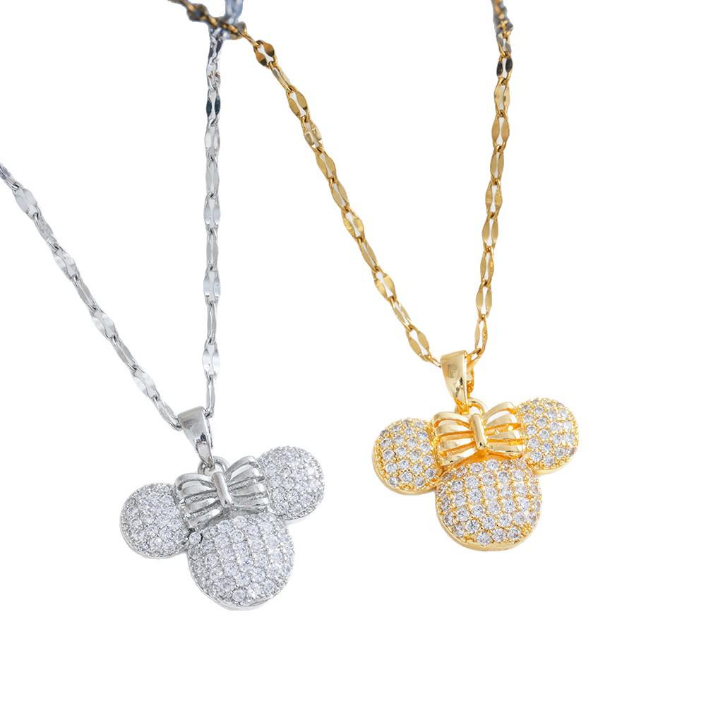 Titanium Steel Light Luxury Full Diamond Mouse Necklace, Earrings & Ring Set - Versatile Women's Clavicle Chain