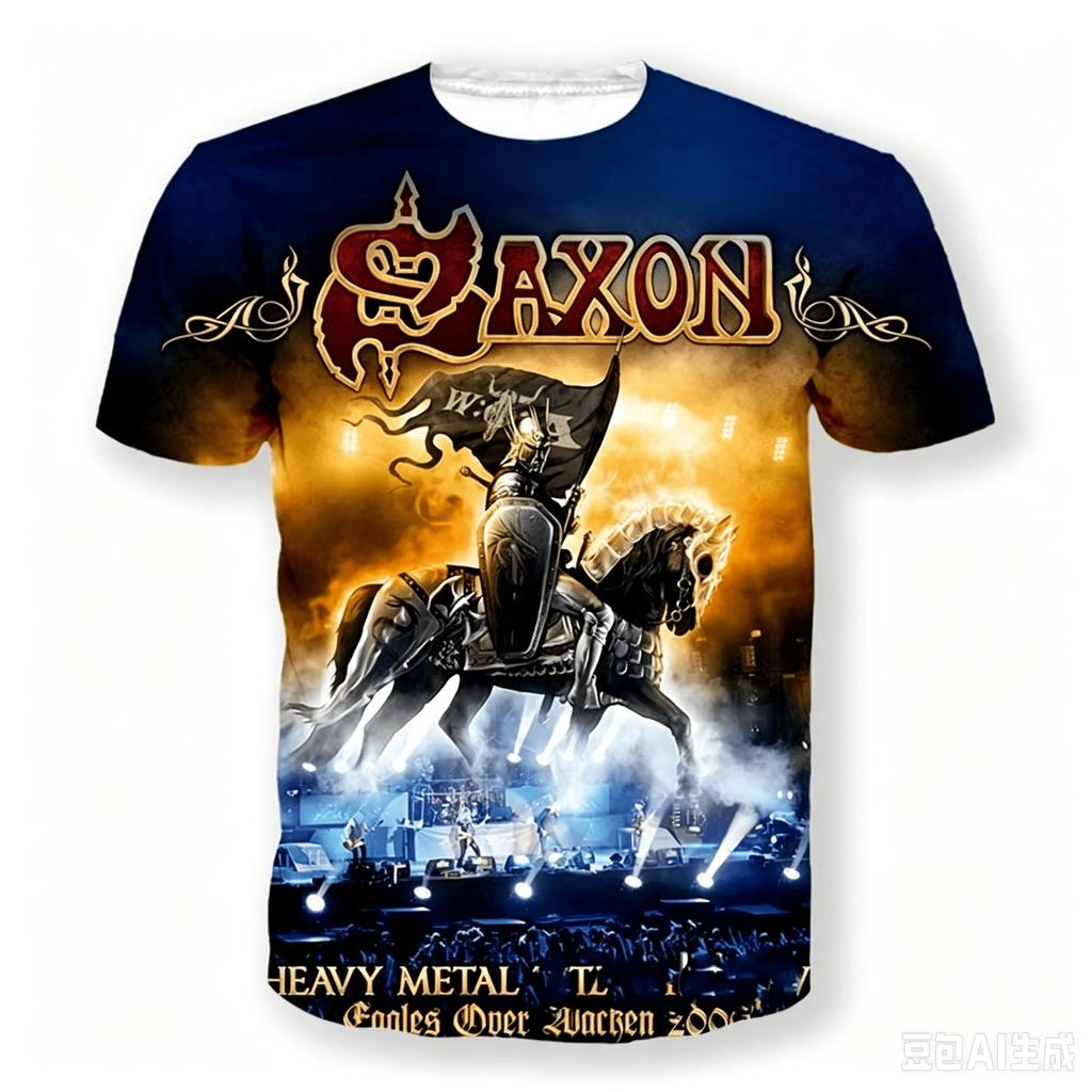 Saxon 3D Print Sport Quick-dry Breathable Men T-shirt Hip-hop Heavy Metal Punk Rock Band Street Casual Fashion Short-sleeve Top