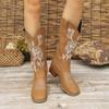 Women Print Mid Calf Chelsea Boots New Mid Heels Gladiator Shoes Fashion  Winter Chunky Motorcycle Boots Walking Pumps Botas