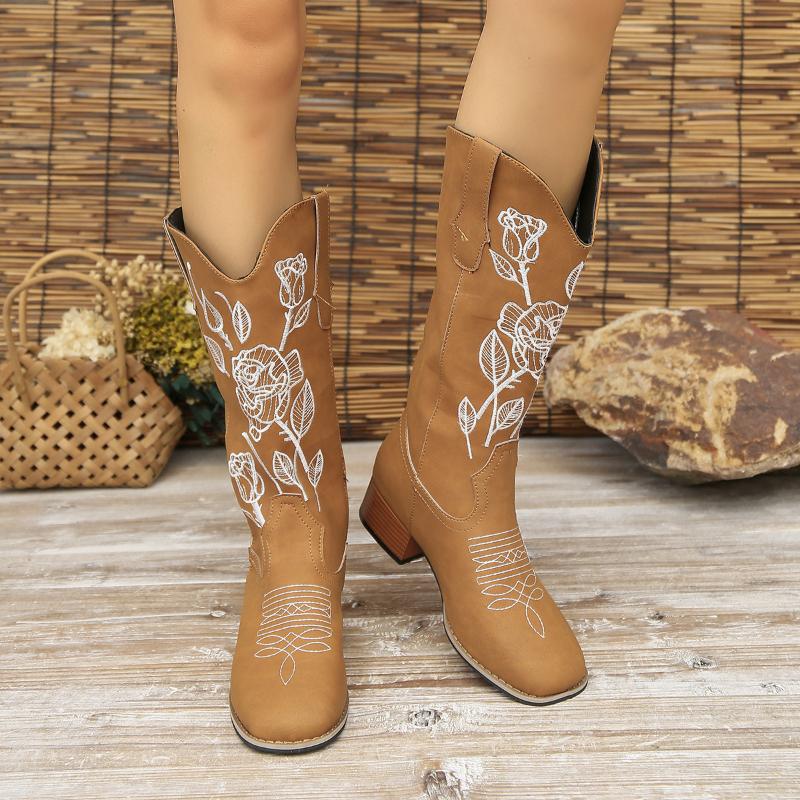 Women Print Mid Calf Chelsea Boots New Mid Heels Gladiator Shoes Fashion  Winter Chunky Motorcycle Boots Walking Pumps Botas