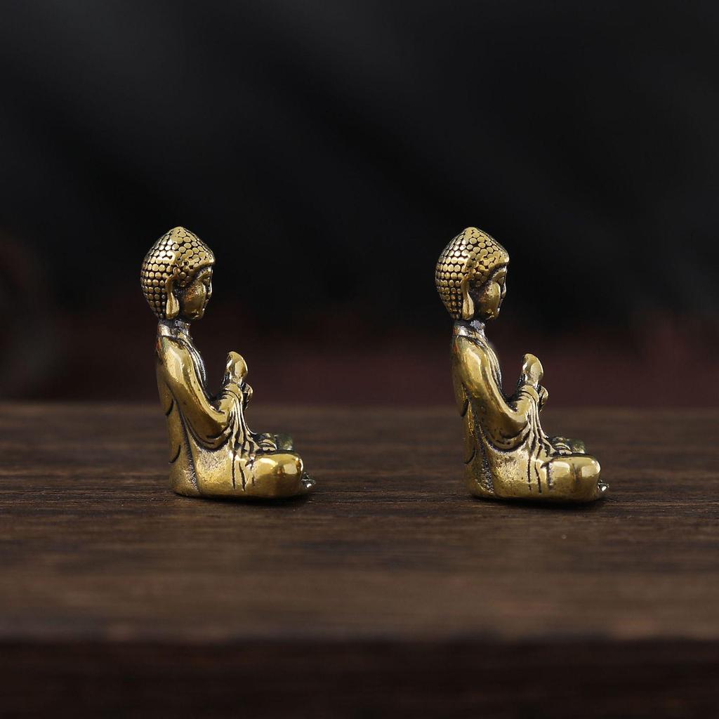 Mini Antique Style Shakyamuni Buddha Brass Statue - Small, Portable Desktop Ornament