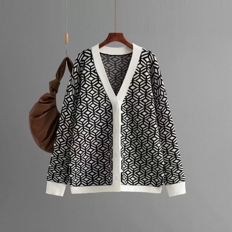 Fashion Wind Knitting Cardigan V Neck Loose-Fitting Long Sleeve Sweater Cardigan Knitted V-neck Sweater