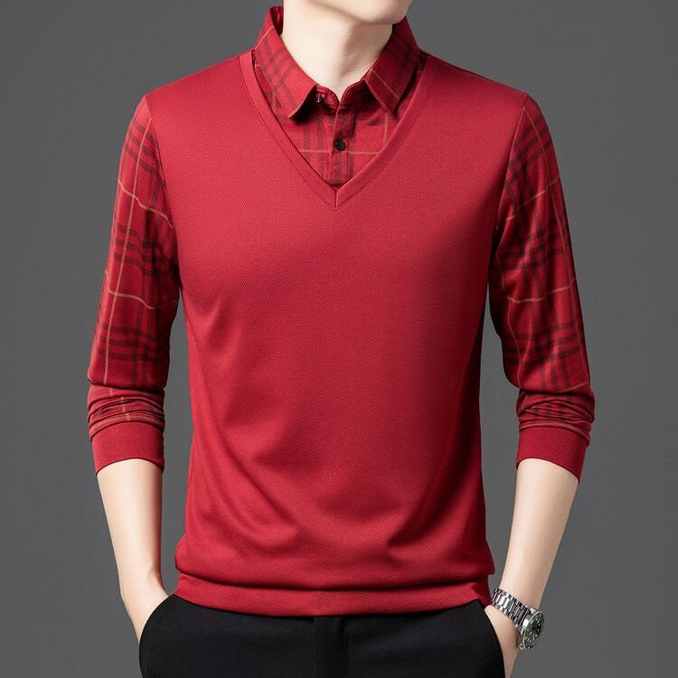 

Men Fake Two Pieces Polo Shirts With Fleece Warm Winter Wear Casual Business Long Sleeve T-Shirts Autumn Clothing For Wholesales M
