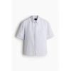 H M sHort Sleeve sHirt Regular Fit wHite Grey Stripe