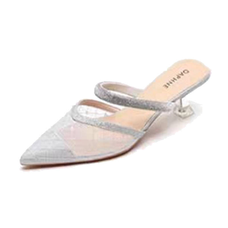Baotou half-drag women's outer wear 2025 new summer high-end mesh pointed French high-heeled sandals with skirt