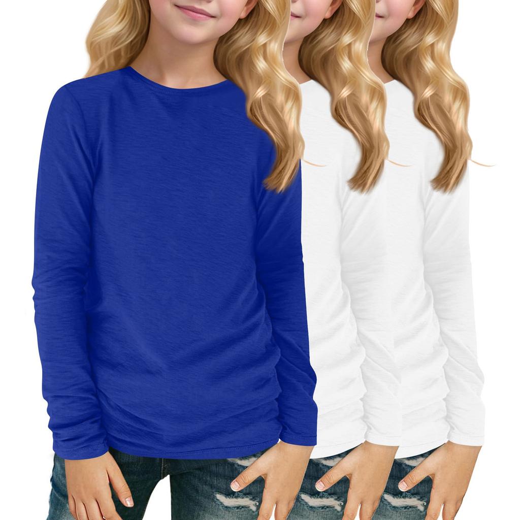 Children's Long-sleeved O-neck Top Solid Color Daily Casual(3pc)