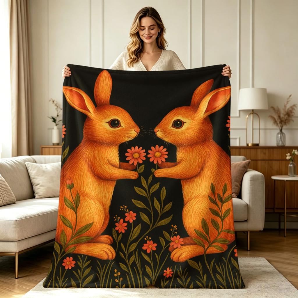 Soft Warm Flannel Blanket with Cute Bunny Floral Print All Season Throw Blanket for Sofa Couch Bedroom Living Room Office Home Decor