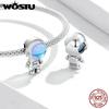 WOSTU 925 Silver Moonstone Charms Heart Beads Astronaut Moon Pendant Fit Bracelet DIY Necklace Jewelry Making