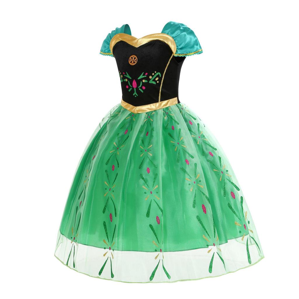 Green Pleated Skirt Frozen Girls' Performance Dress