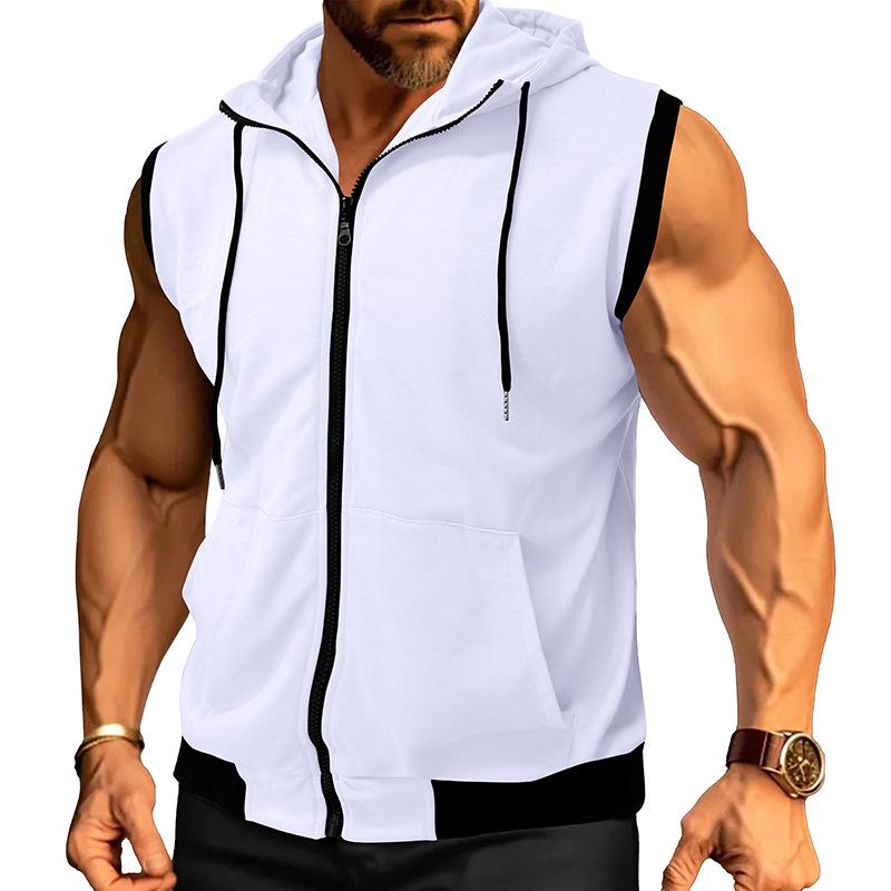 2025 Bestseller Men's Double-Layer Sleeveless Hooded Zipper Sweatshirt - Color Block Casual Fashion