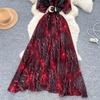 Damenkleid Lange Kleider A-Linie Print Streetwear V-Ausschnitt Kurze Ärmel Elegant Patchwork Y2k Enger Taillenbereich Party Nacht Arbeitskleider