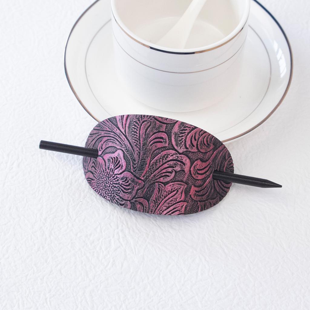 Damen Haarspange mit Stab Kunstleder Haarspange Stab Haarschmuck Oval Form Haarnadeln Pferdeschwanzhalter Haaraccessoires
