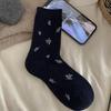 Floral Wool Socks, Women's Mid-calf Socks, Thick and Warm Long Socks for Autumn and Winter, Boneless Pile Fleece Socks