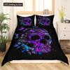 Duvet Cover Set Black Skull SkeletonPaisley Floral Gothic Luxury Soft Bedding Set Comforter Cover Halloween Decor,Queen Size