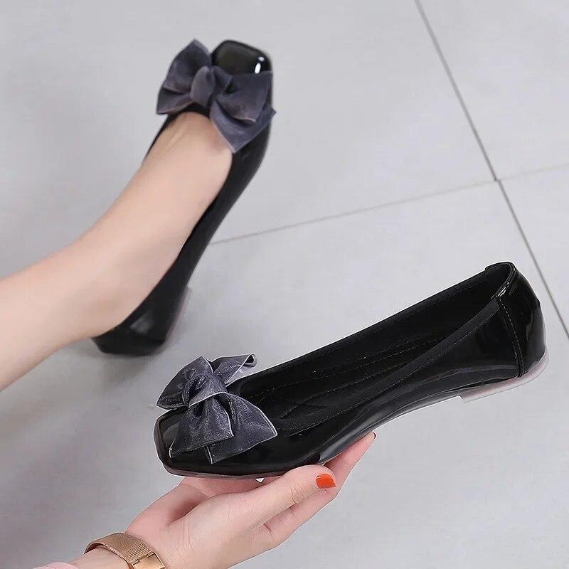 Spring Summer Shoes Women Flats Soft Comfortable Shoes Butterfly Knot Office Lady Shoes Black Pink Red Plus Size 42
