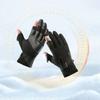 Anti-slip PU Anti-cold Mittens Soft Windproof Finger Mittens Plush Thickened Gloves  Outdoor