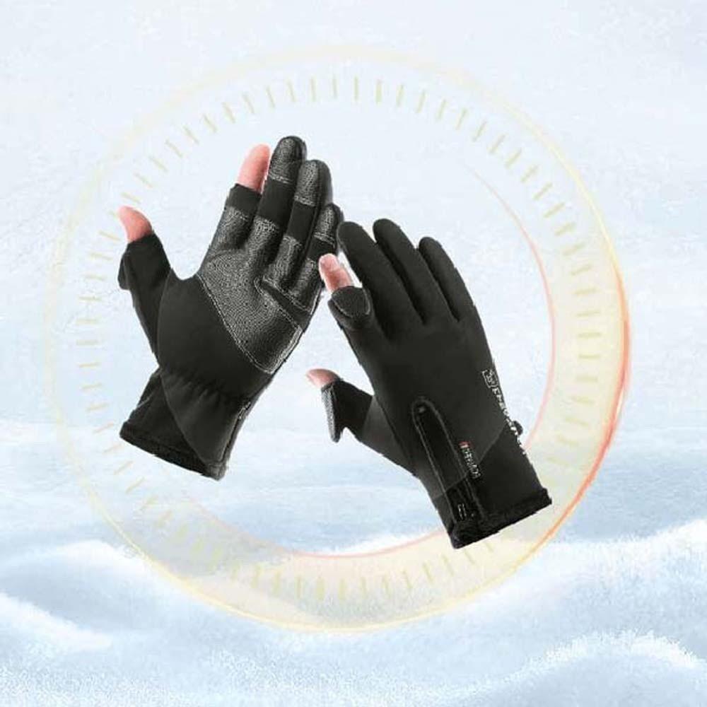 Anti-slip PU Anti-cold Mittens Soft Windproof Finger Mittens Plush Thickened Gloves  Outdoor