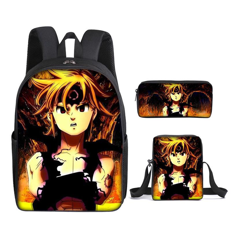 Naruto Naruto Rucksack Dreiteiliges Set, Schulranzen für Grund- und Sekundarschule, Umhängetasche, Messenger Bag, Federmäppchen.