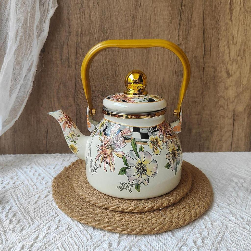 Emaille Teekanne 1,2L Blumenkessel Saft Wasserkrug Kaffee für Restaurant