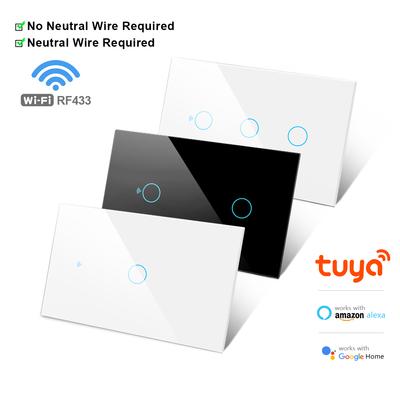 Tuya Smart Life WiFi LED Light Switch App 433RF Alexa Voice Remote Control Touch Switch Compatível Fio Neutro\SEM Fio Neutro