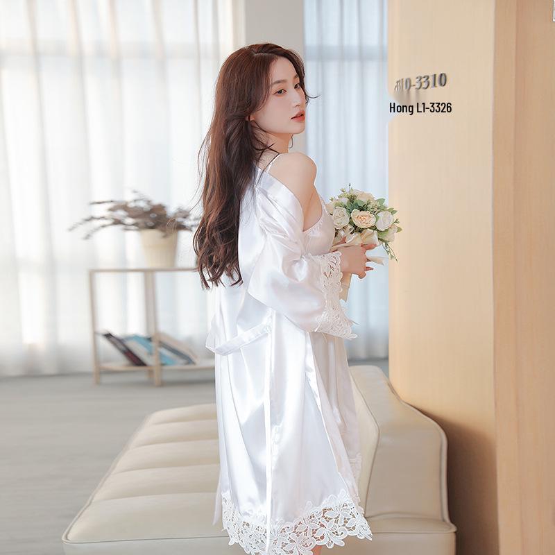 Lace Trim Red Bridal Robe for Weddings & Bridesmaids