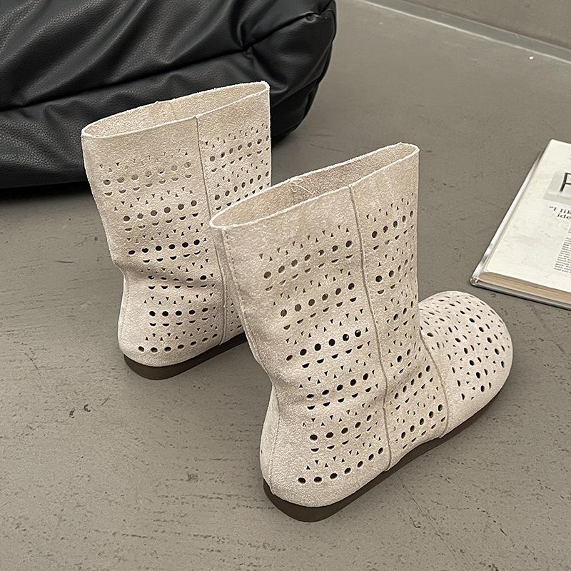 

Женские летние сапоги дышащие полые сандалии слипоны плоская подошва средняя голень короткие сапоги размер 35 40 Botas Para Mujer 38 белый