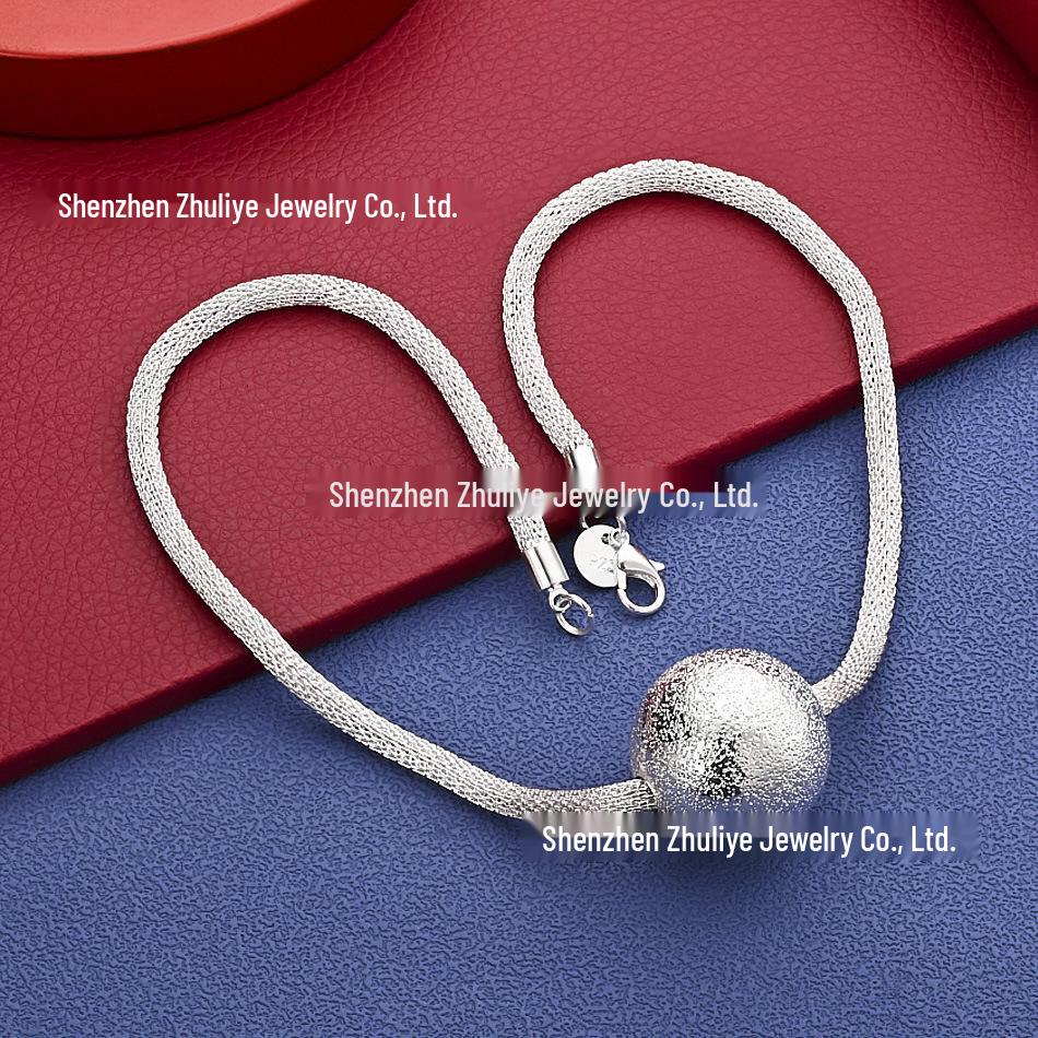 

Silver Plated Mesh Snake Chain Necklace with Frosted Ball Pendant for Women
