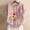 Women's Fashion Casual Round Neck Short Sleeve Cotton And Linen Printed T-shirt Top