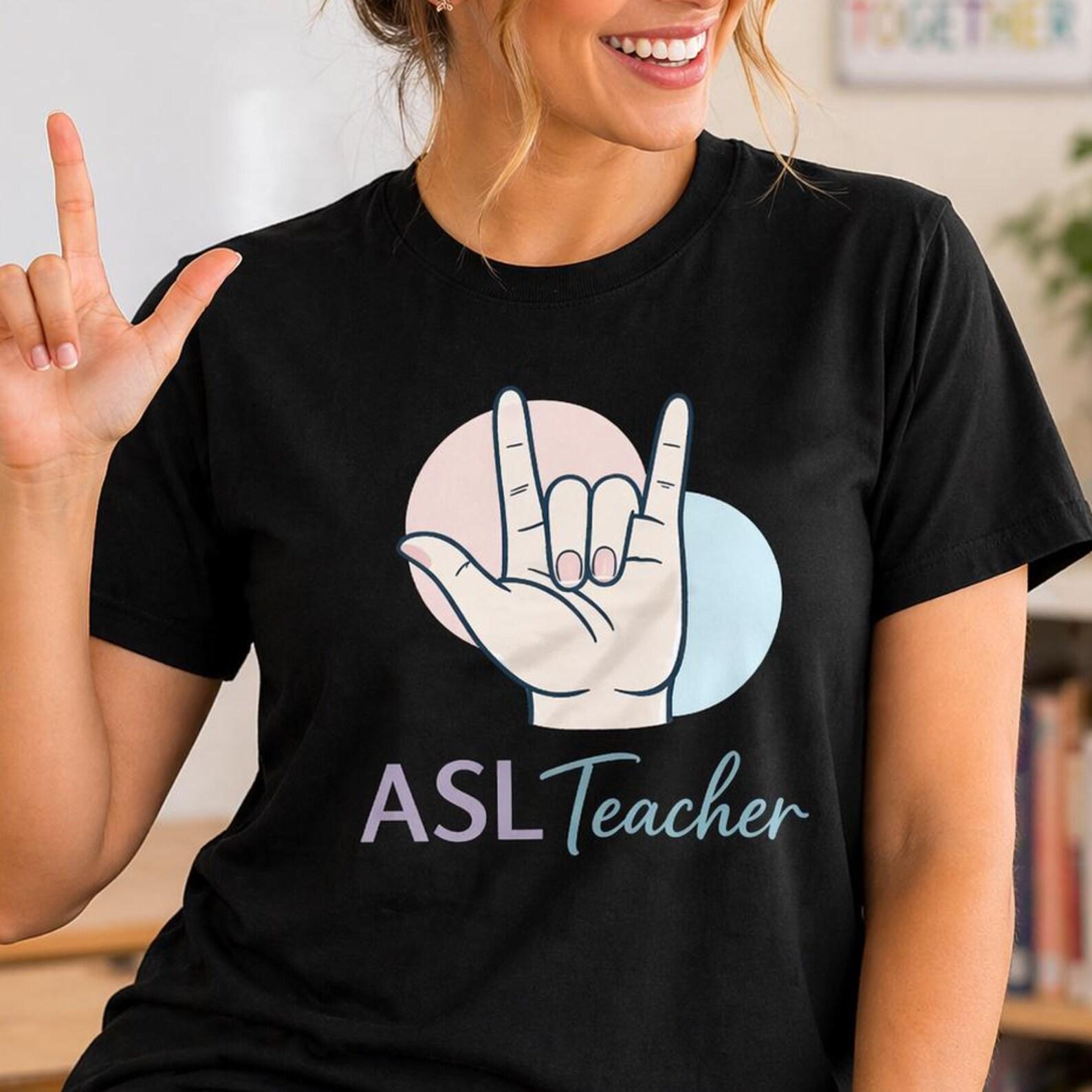 ASL Teacher Shirt, Minimalist Hand Sign, Sign Language Education Tee M