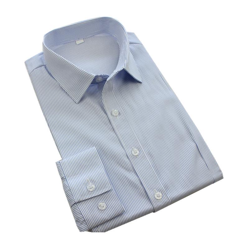 Women's Plus Size Blue Striped Formal Work Shirt - Hidden Button Design