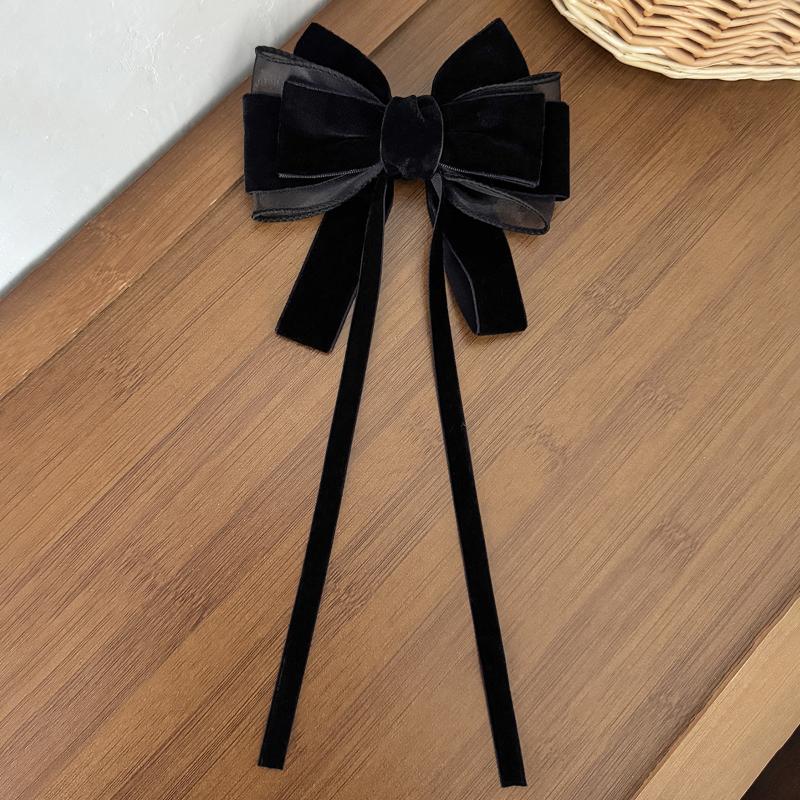 Autumn Winter Red Velvet Bow Ribbon Hair Clip For Women Fashion Retro Ponytail Back Of The Head Bow Hairpin Hair Accessories