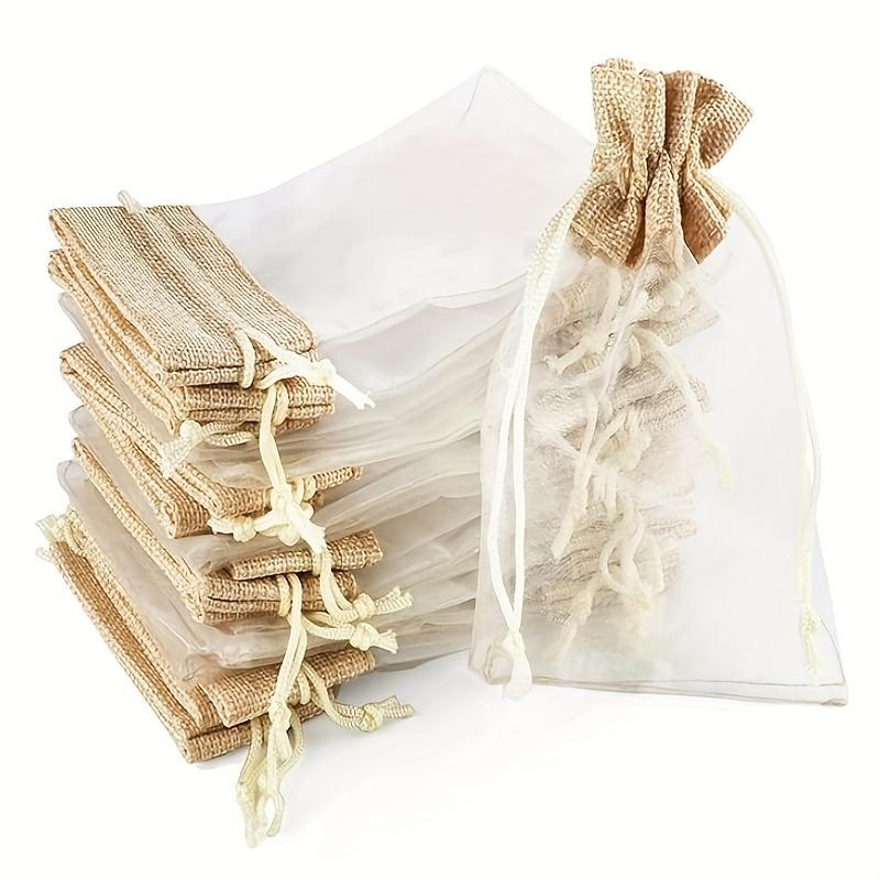 30 Pack Elegant Organza Burlap Drawstring Favor Bags for Jewelry Candy Gifts Party Mesh Pouches Favors Weddings Birthday Parties