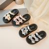 Kids Sandals with Sweet Bows Girls Slippers Korean Style Outdoor 2025 Summer New Children Princess Shoes Soft Sole Shiny Crystal