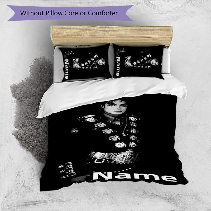 3pcs Custom Name Cartoon Michael Jackson Bedding Set Duvet Cover Closure Includes 1 Duvet Cover & 2 Pillowcases for All Seasons Bedroom Decor