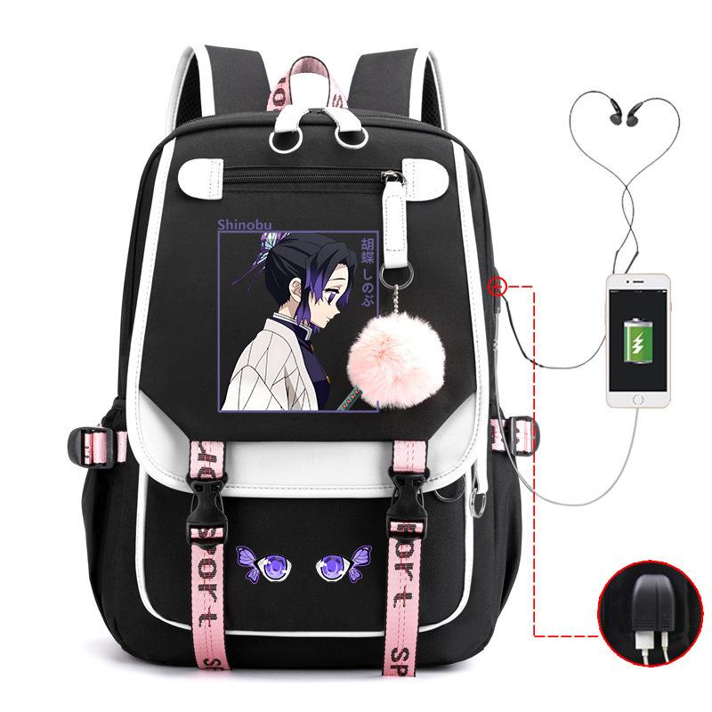 Japan Cartoon Comics Demon Slayer Trendy USB High-Capacity Student Backpack with Spine Support 0019