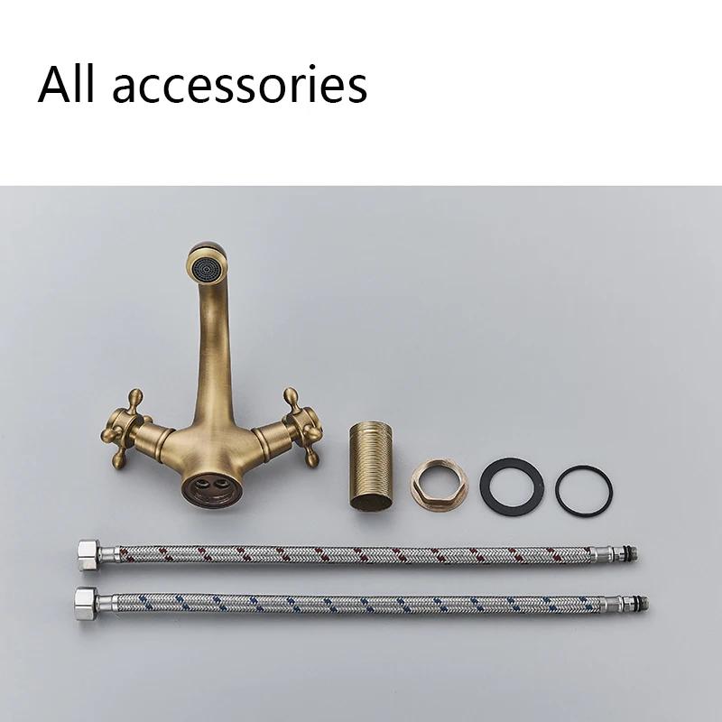 Senlesen Antique Faucet Bathroom Basin Faucet Two Handles Washbasin Taps Solid Brass Deck Mounted Hot Cold Water Mixer Tap,Gold